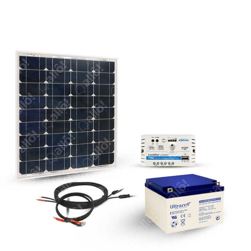 Kit panneau solaire 50W 12V avec régulateur 5A et batterie à 230,00€