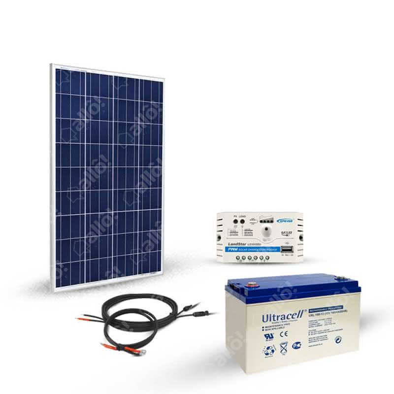 Kit d'autonomie de l'énergie Solaire pour Sites isolés, avec Panneau  Solaire 100w, Batterie Solaire 100ah et Contrôleur de Charge 20A